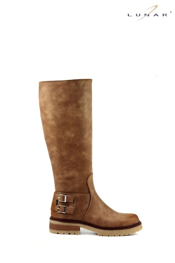 Lunar Natural Warwick Tan Faux Leather Long boost Boots (750135) | £65
