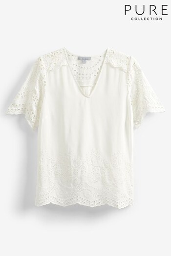 Pure Collection Broderie White Top (750197) | £110