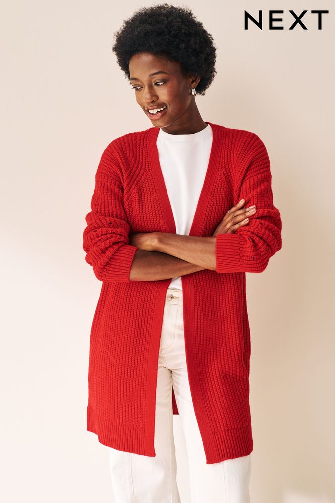 Ladies red cardigan clearance