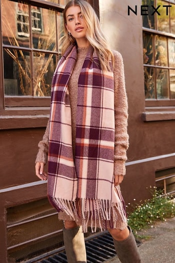 Pink/Brown Check Midweight Scarf (750290) | £16.50