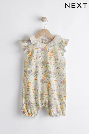 Blue/Yellow Collared Floral Baby Jersey Romper (750351) | £7 - £9