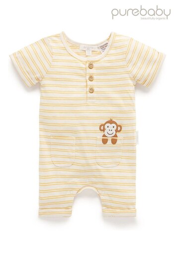 Purebaby Yellow Stripe Character Baby Romper (750378) | £25