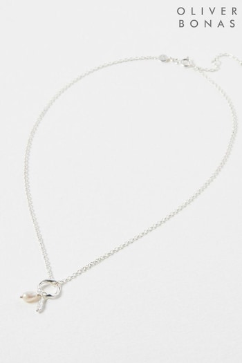 Oliver Bonas Silver Tone Aadi Molten Forms Pearl Pendant Necklace (750441) | £42