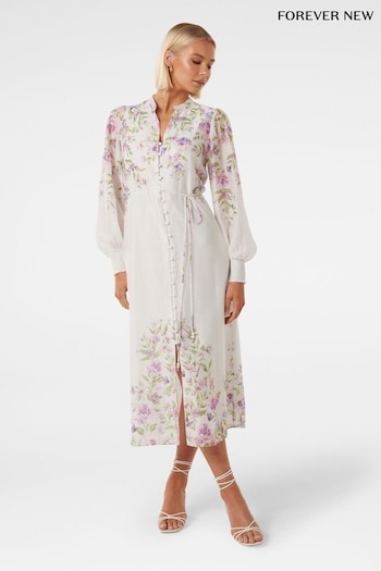 Forever New White Olympia Printed Shirt Dress contains Linen (750461) | £130