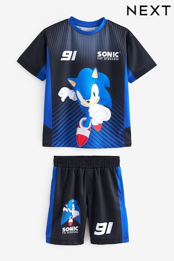 Blue/Black Licensed Sonic Football Inspired T-Shirt and Short Set (3-16yrs) (750543) | £21 - £27