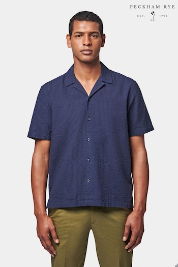 Peckham Rye Revere Collar Seersucker Short Sleeve Shirt (750595) | £70