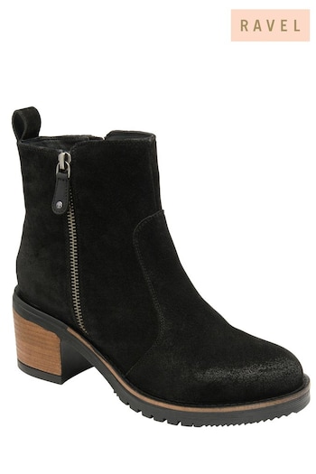 Ravel Black Suede Leather Cleated Sole Ankle Boots Argento (750634) | £95