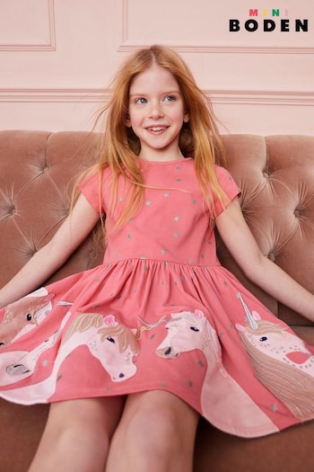 Boden Pink Jersey Unicorn Appliqué Dress (750716) | £29 - £33