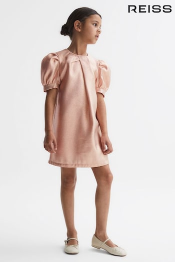 Reiss Pink Lexi Senior Metallic Puff Sleeve Dress (750766) | £71