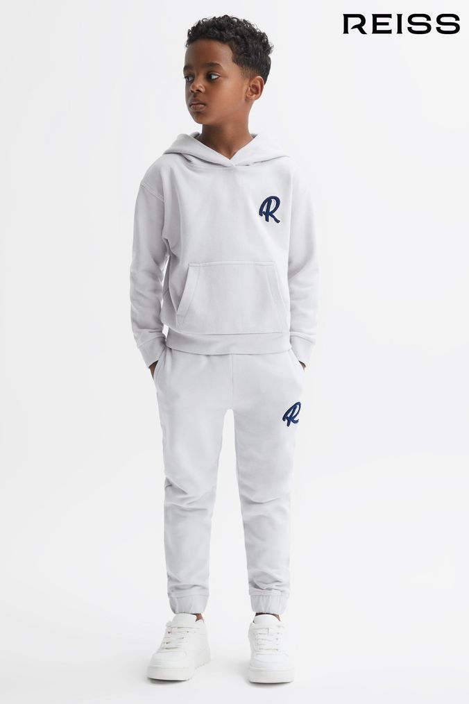 Reiss Ice Blue Cade Junior Relaxed Garment Dyed Logo Hoodie (750819) | £36