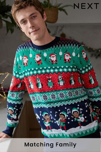 Green Regular Wrapping Knitted Mens Christmas Cotton Jumper (750873) | £36