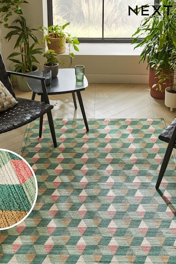 Green/Pink Geometric Tile Rug (750949) | £65 - £275