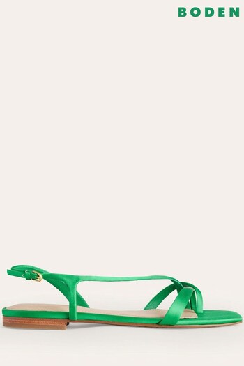 Boden Green Satin Toe Loop Flat Sandals (751045) | £85