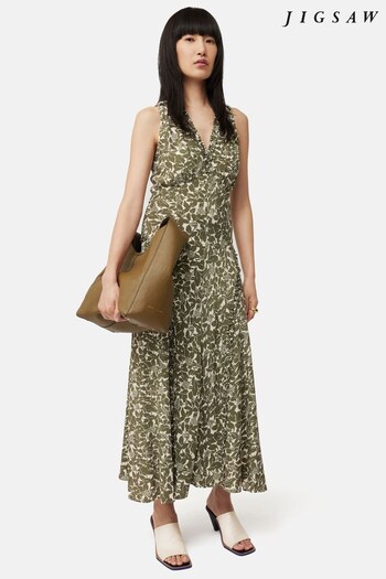 Jigsaw Green Shadow Leaf Sleeveless Dress (751284) | £185