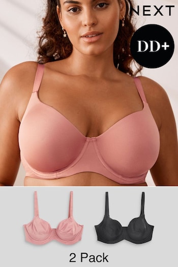 Black/Rose Pink DD+ Non Pad Balcony Smoothing T-Shirt Bras 2 Pack (751760) | £26