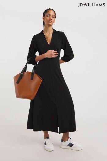 JD Williams Black Smart Midi Swing Dress With Open Collar (751817) | £35
