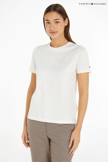 Tommy AW0AW13144 Hilfiger Embroidered Logo White T-Shirt (751830) | £65