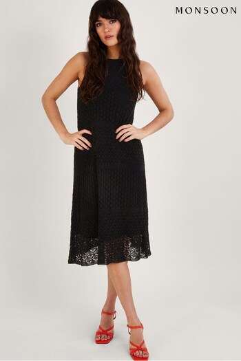 Monsoon Black Halter Metallic Pointelle Short Dress (751844) | £85