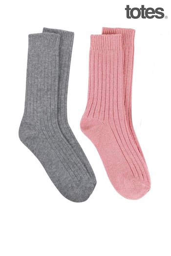 Totes Tommy Pink/Grey Ladies 2 Pack Cashmere Blend Ankle Socks (751958) | £18