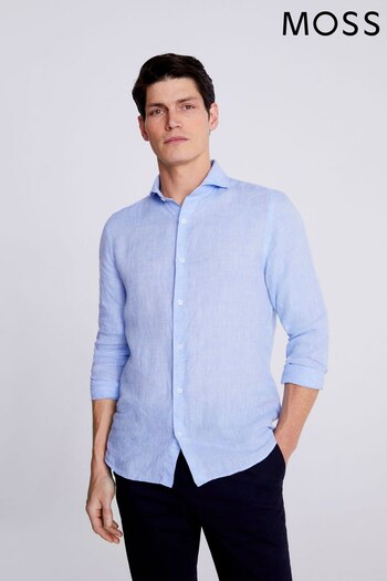 MOSS Blue Tailored Fit Sky Linen Shirt (752035) | £60