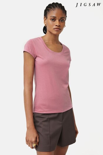 Jigsaw Pink Supima Cotton Scoop Neck T-Shirt (752171) | £28
