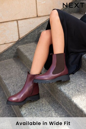 Burgundy Red Regular/Wide Fit Forever Comfort® Leather Chunky Sole Chelsea sizzlin Boots (752325) | £65