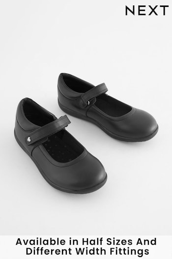 Black Wide Fit (G) Leather Junior Mary Jane Shoes (752433) | £26 - £30