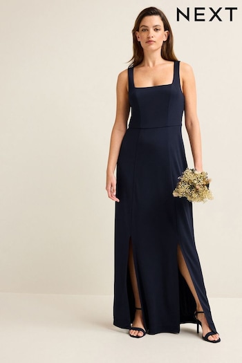 Navy Blue Square Neck Bridesmaid Maxi Dress (752477) | £72