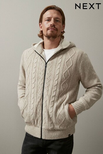 Neutral Regular Knitted Cable Zip Through Jacket (752656) | £66