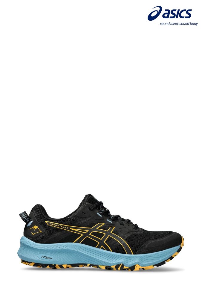 Asics mens black trainers online