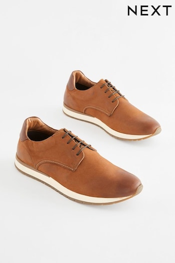 Tan Brown Leather Sporty Lace-Up Cardigan Shoes (752735) | £50