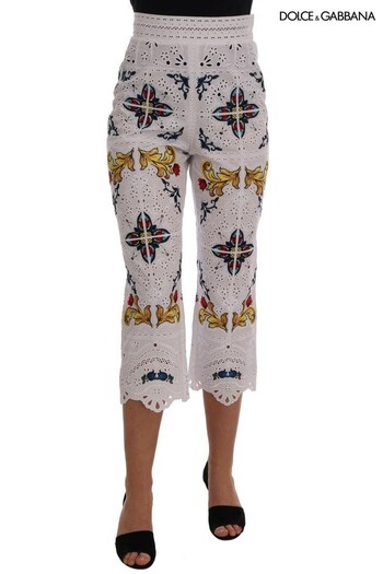 Dolce&Gabbana Blue Embroidered Cutout Capri Trousers with Majolica Motif (752805) | £1,850