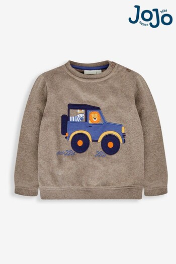 JoJo Maman Bébé Mocha Brown Safari Jeep Boys' Appliqué Sweatshirt (752853) | £24