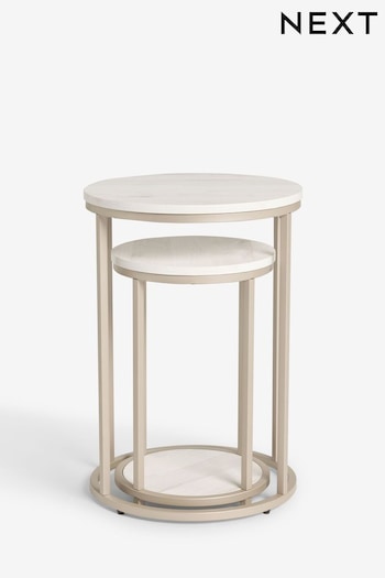 White Bronx Oak Effect Round Set of 2 Nest of Tables (752934) | £150