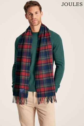 Joules Tytherton Red/Navy Check Wool Scarf (752973) | £29.95