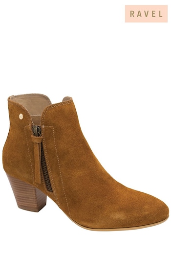 Ravel Brown Suede Leather Block Heel Ankle Boots TEEN (753844) | £90