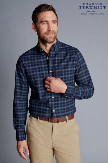 Charles Tyrwhitt Blue Check Classic Fit Button-Down Washed Oxford Shirt (753887) | £60