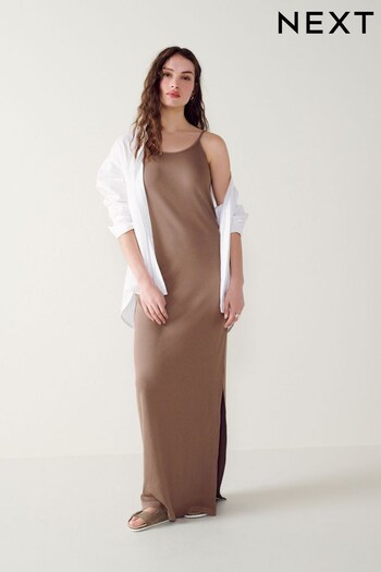 Taupe Brown Thin Strap Ribbed Maxi Dress (753933) | £18