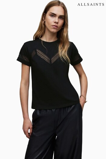 AllSaints Lina Lace Black T-Shirt (754078) | £55