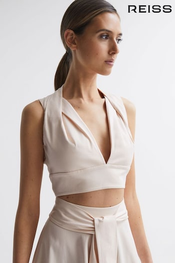 Reiss Nude Rebecca Cropped V-Neck Open Back Top (754106) | £55