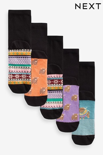 Baby Bear Patterns Black Footbed Ankle Socks 5 Packs (754265) | £12