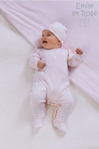 Emile Et Rose Pink All-in-One with Large Embroidered Bow, Lace Trim & Hat (754320) | £36