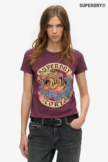 Superdry Fig Purple Tattoo Rhinestone Fitted T-Shirt (754468) | £40