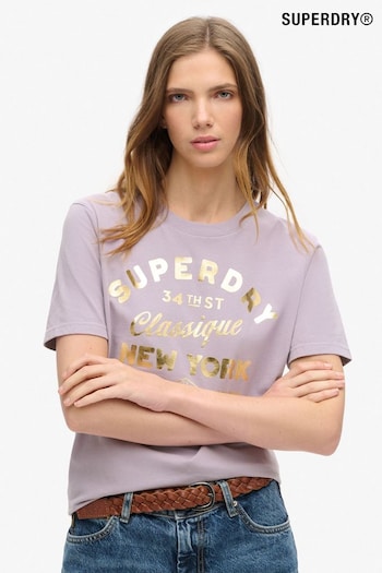 Superdry Brassica Lilac Luxe Metallic Logo Relaxed T-Shirt (754542) | £30