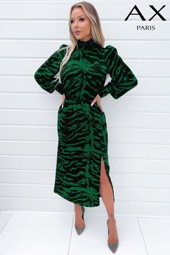 AX Paris Green Animal Print High Neck Long Sleeve Midi Dress (754555) | £50