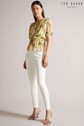 Ted Baker Liroi Natural High Waisted Leggings with Faux Popper Details (754588) | £110