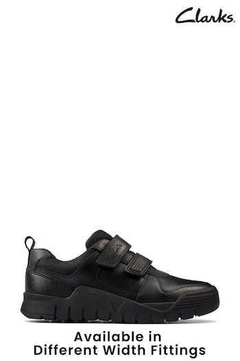 Clarks Black Multi Fit Leather Scooter Speed Kids Shoes (754611) | £52