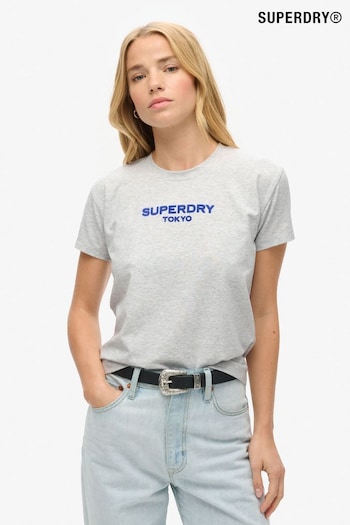 Superdry Cadet Grey Marl Sport Luxe Graphic Fitted T-Shirt (754612) | £27