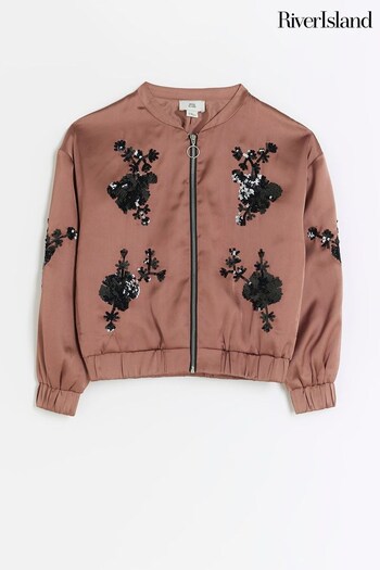 River Island Pink Girls Embroidered Bomber Shacket (754649) | £35