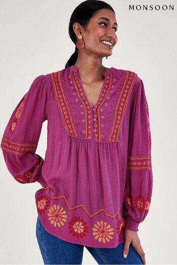 Monsoon Pink Floral Stitch Blouse in LENZING™ ECOVERO™ (754681) | £65